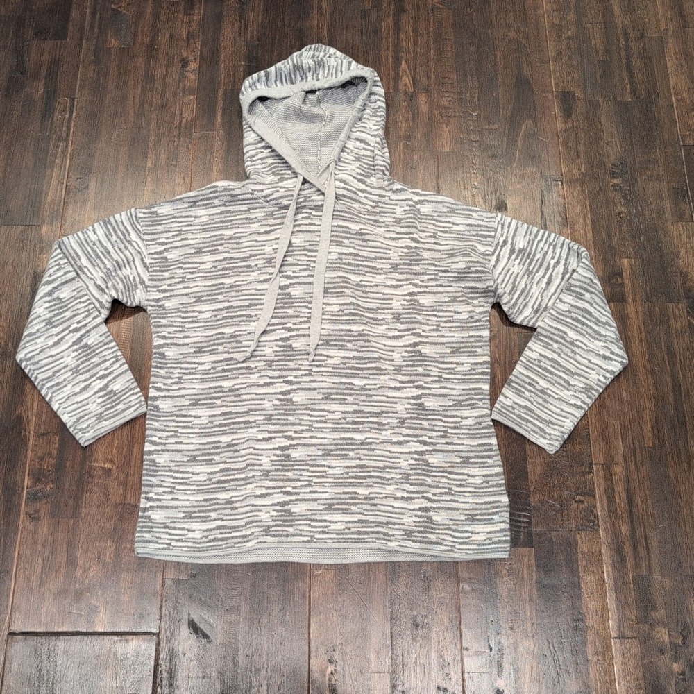 Rachel Zoe Soft Gray Marled Knit Hoodie Long Sleeve Pullover Womens‎ Large Cozy